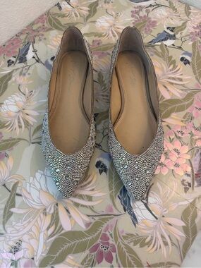 Betsey Johnson Iridescent Crystal Pointed Toe Flats